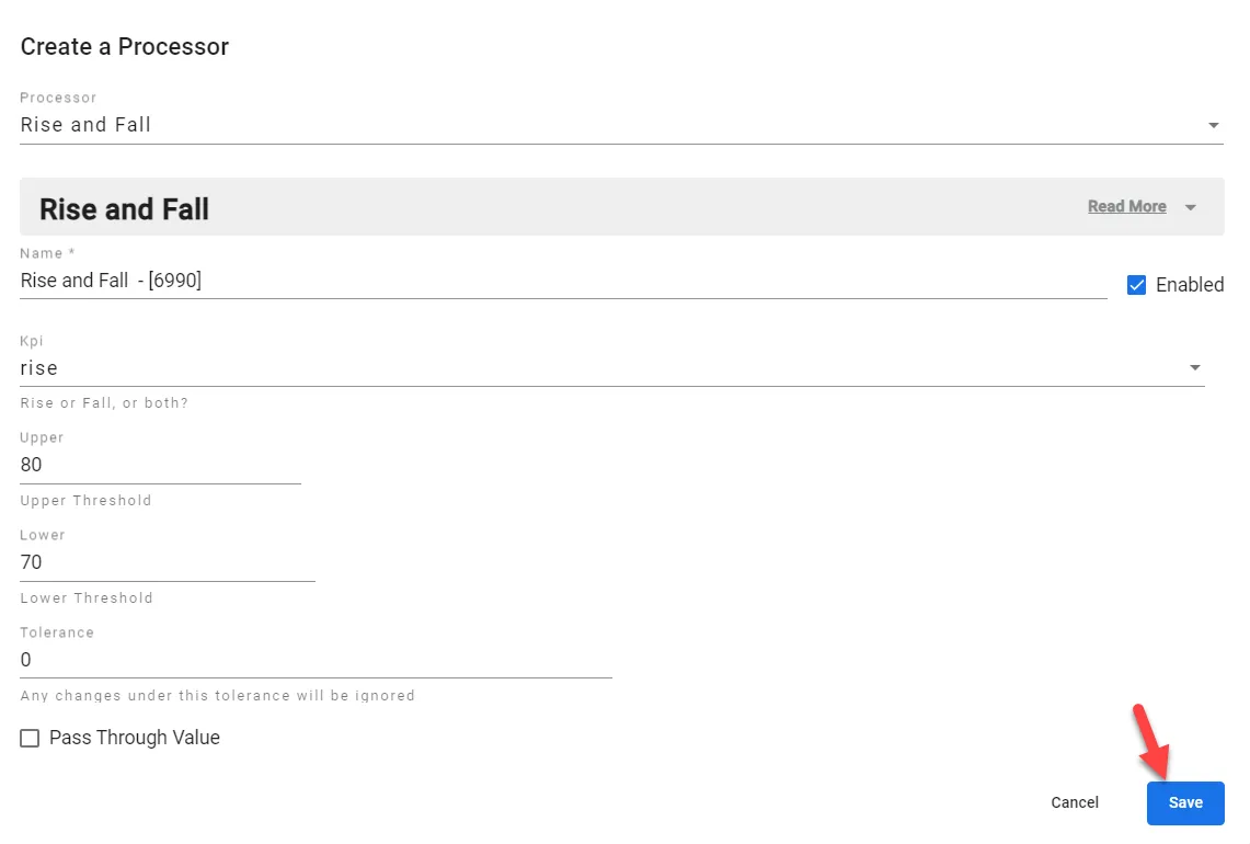rise and fall dialog box