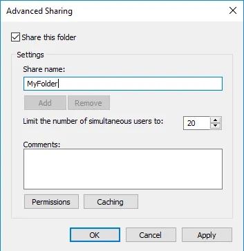 Advanced Sharing dialog box