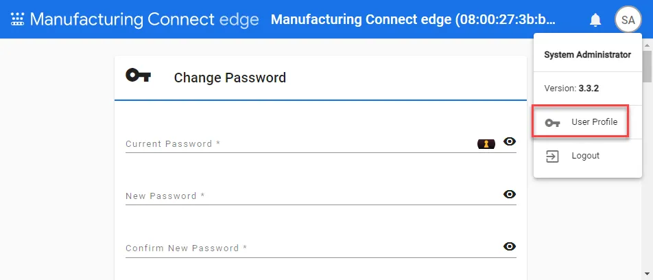 User Profile option User Profile option