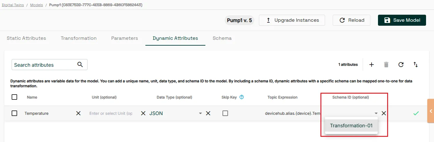 Dynamic Attributes tab with the SchemaID field Dynamic Attributes tab with the SchemaID field