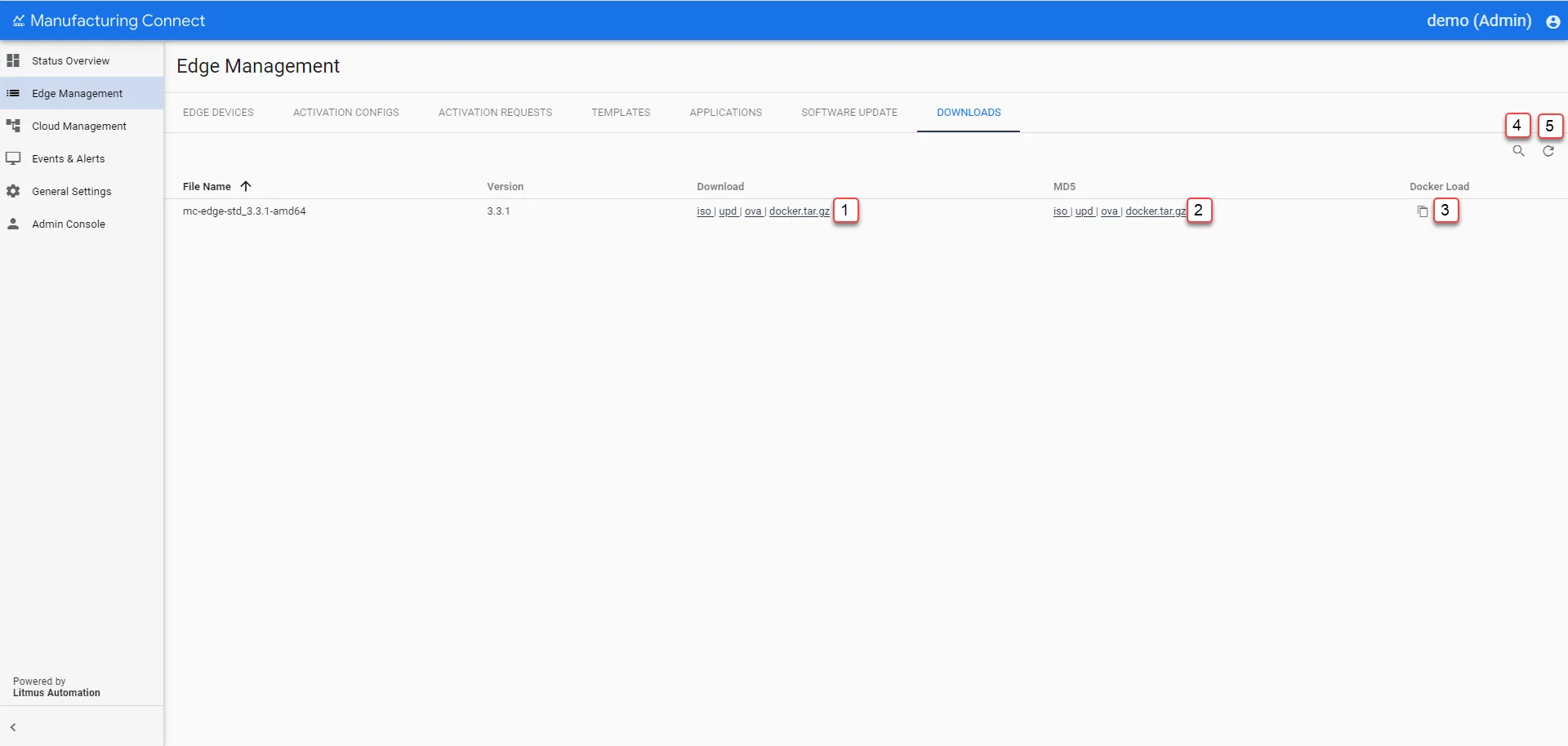 Manufacturing Connect User UI : Edge Management : Downloads