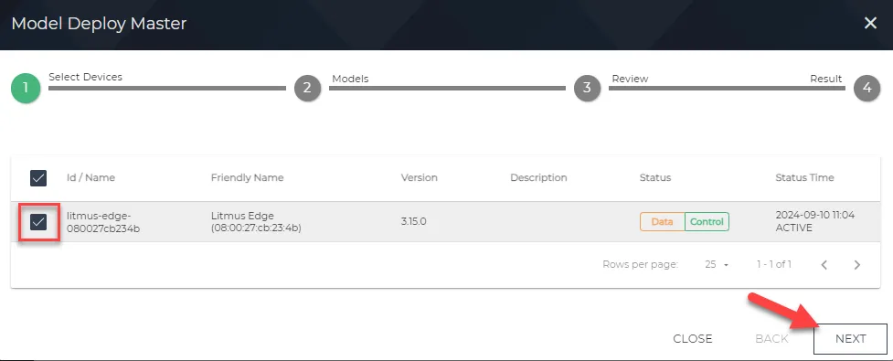 Select Devices pane