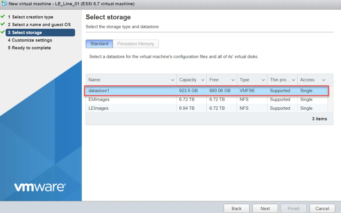 Select storage screen Select storage screen