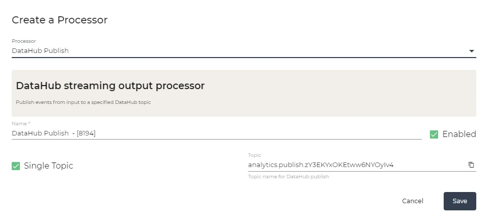 DataHub Publish parameters DataHub Publish parameters