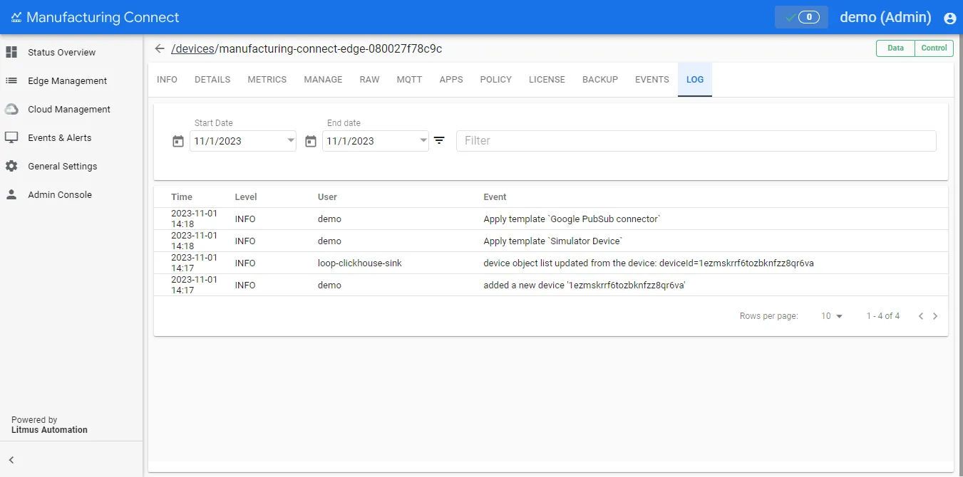 Log tab