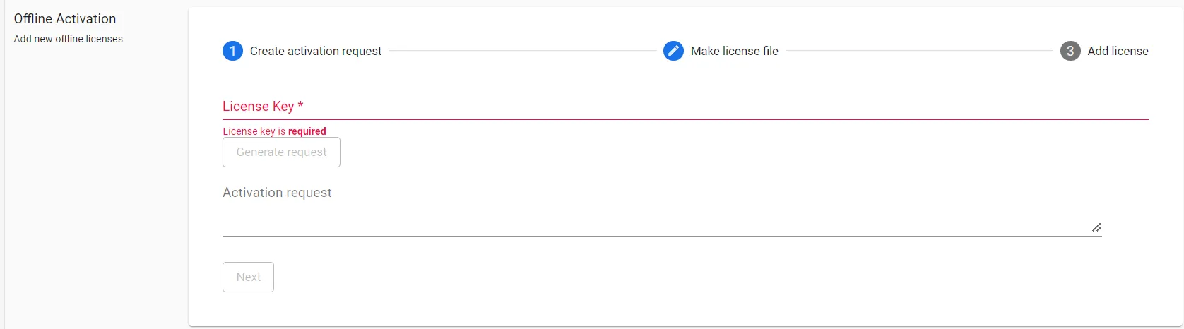 Manufacturing Connect Admin Console : License Server Management : Offline Activation Step 1