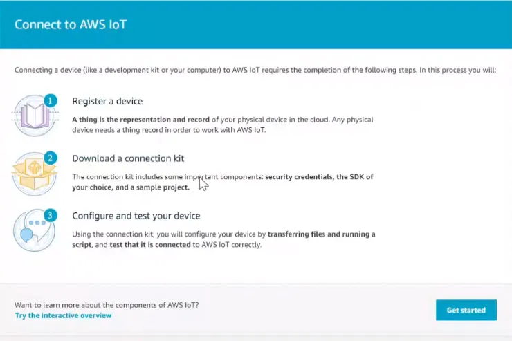 Connect to AWS IoT wizard Connect to AWS IoT wizard