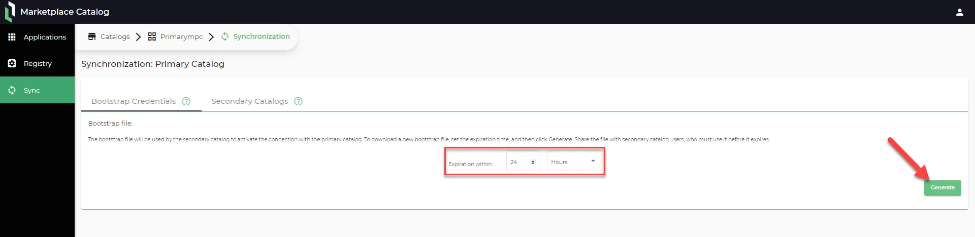Synchronization: Primary Catalog pane