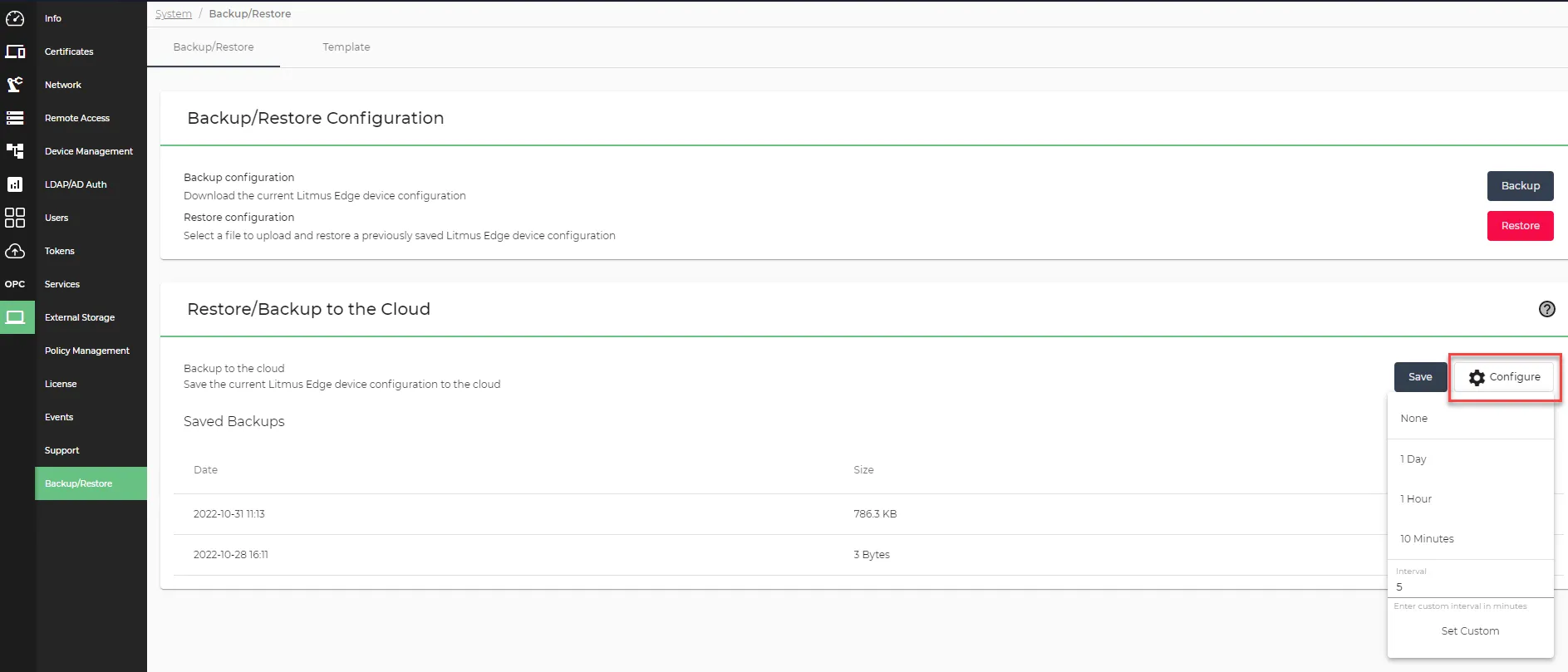 Configure menu
