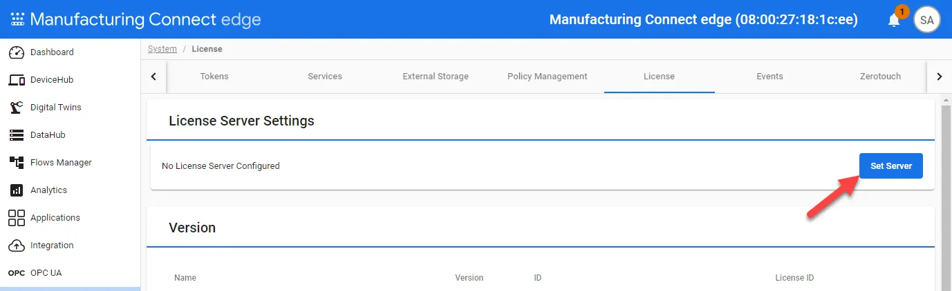 Set Server button