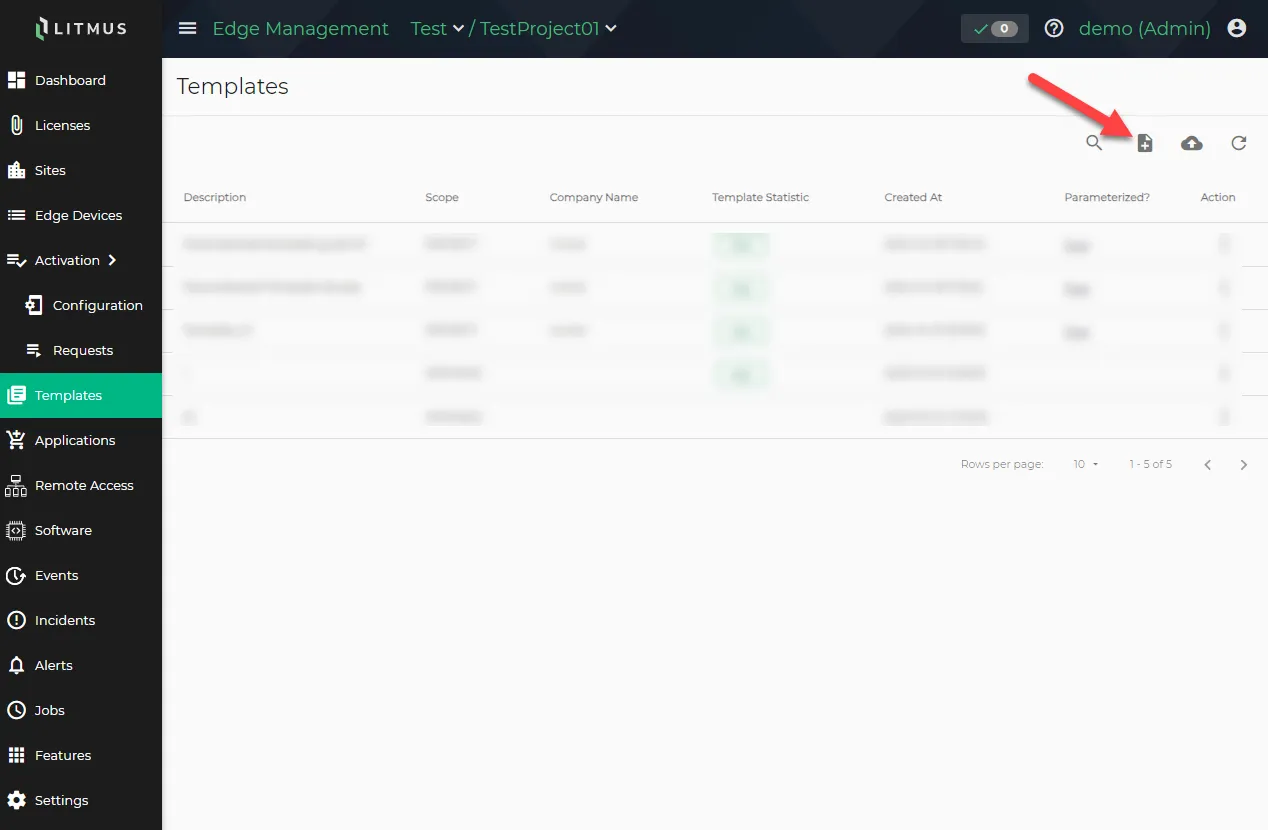 Create Template from device button