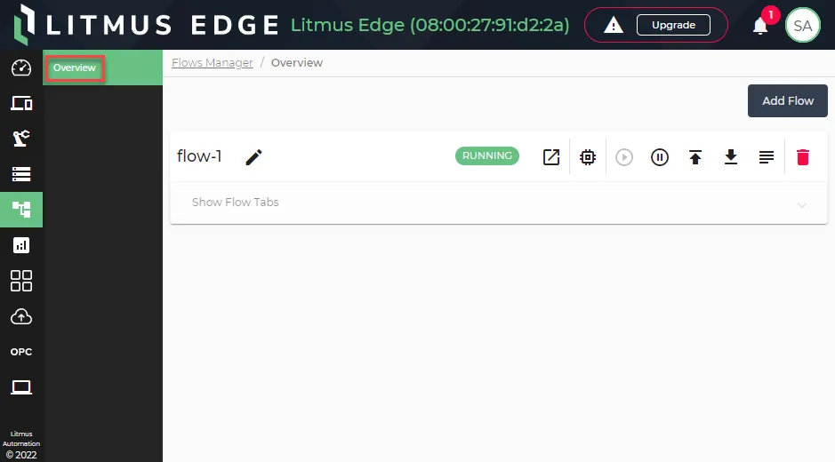 Flows Manager pane