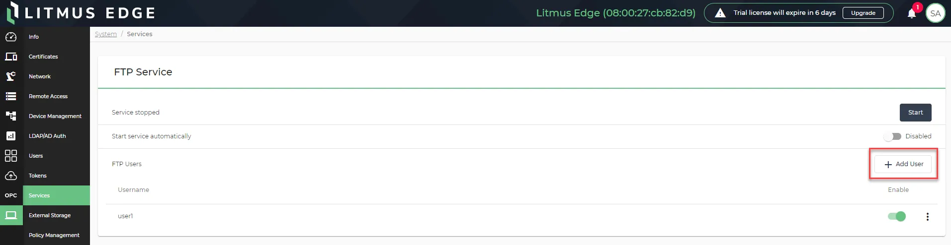 The Add User button