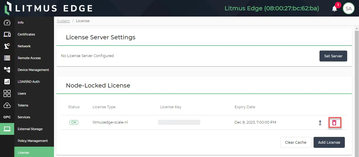 The Remove License icon