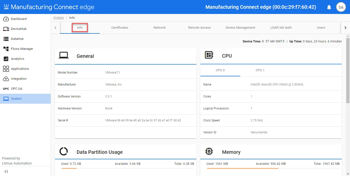 System Info pane