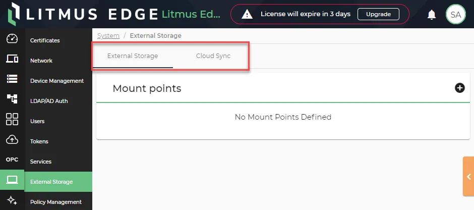 External Storage tabs