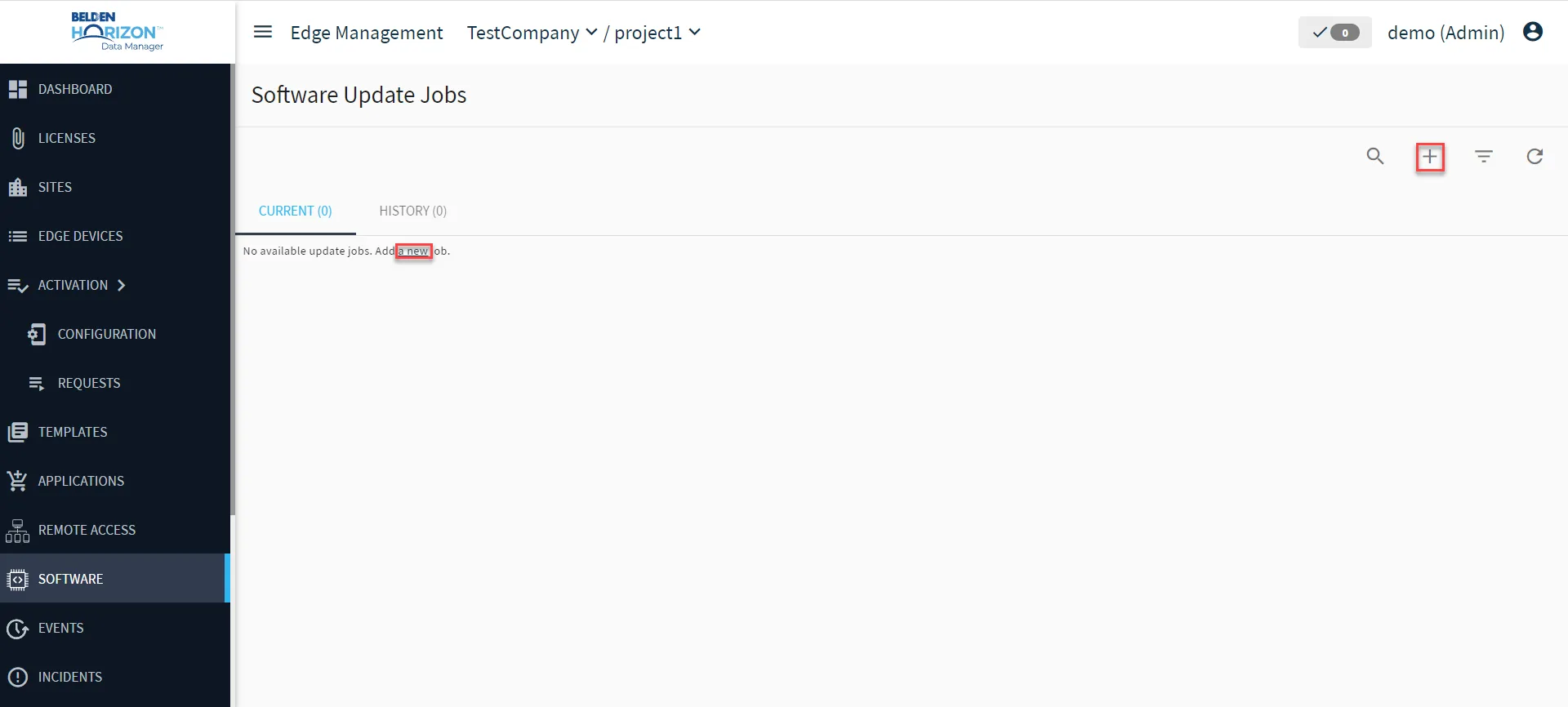 Software Update Job UI : Step 1 Add New Job