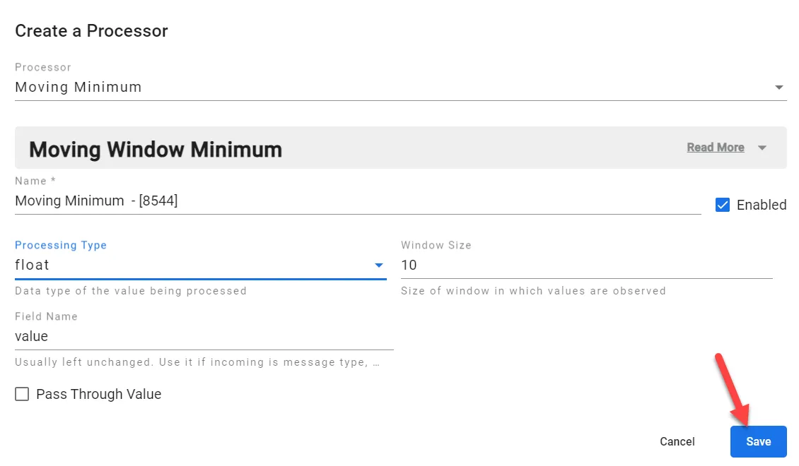 Moving Minimum dialog box