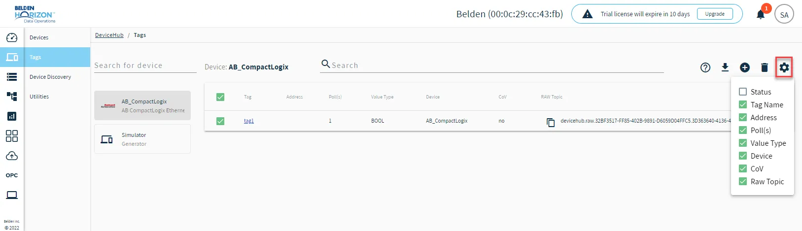 The Configure icon for Tags