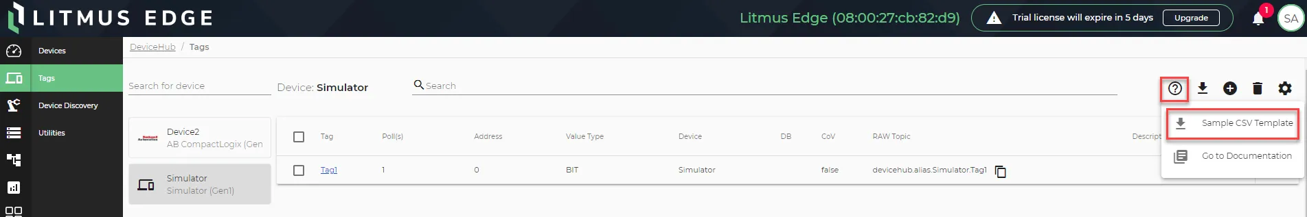 The Sample CSV Template option