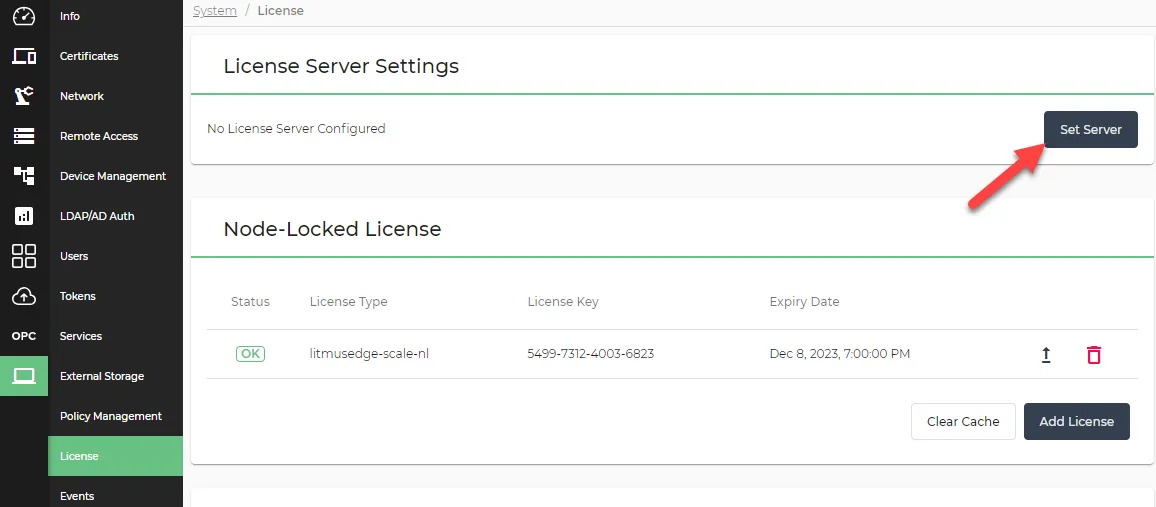 Set Server button