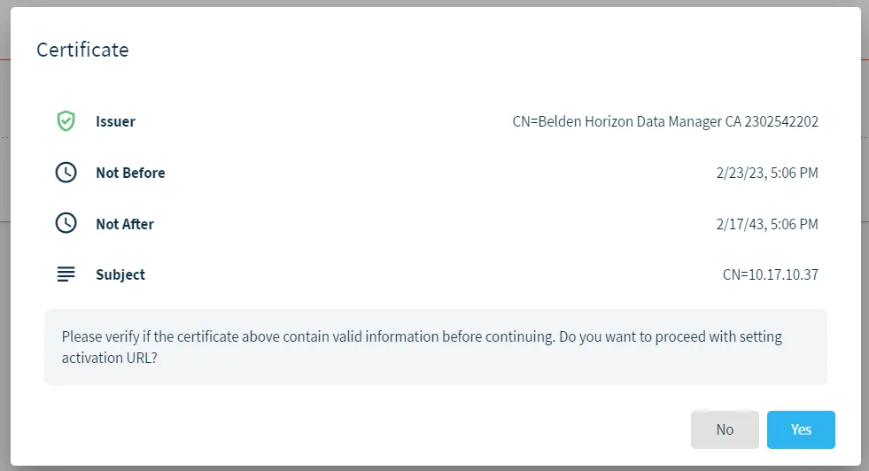 Certificate dialog box