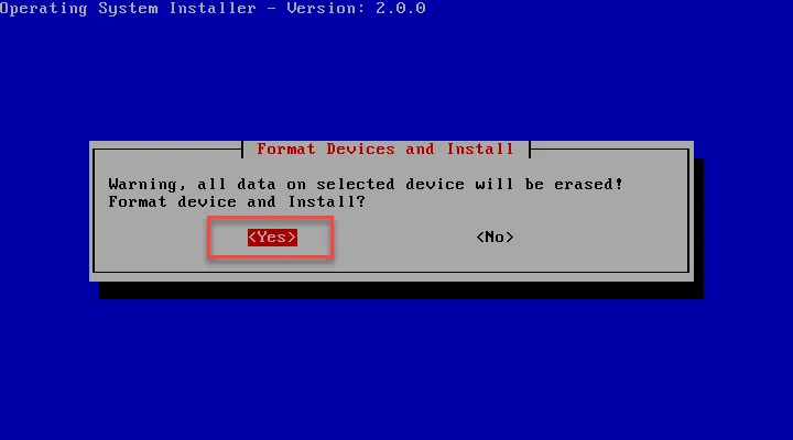 Format Devices and Install message Format Devices and Install message