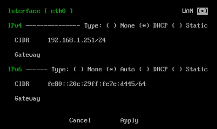 Manufacturing Connect Edge Terminal Interface CIDR/Gateway Configuration