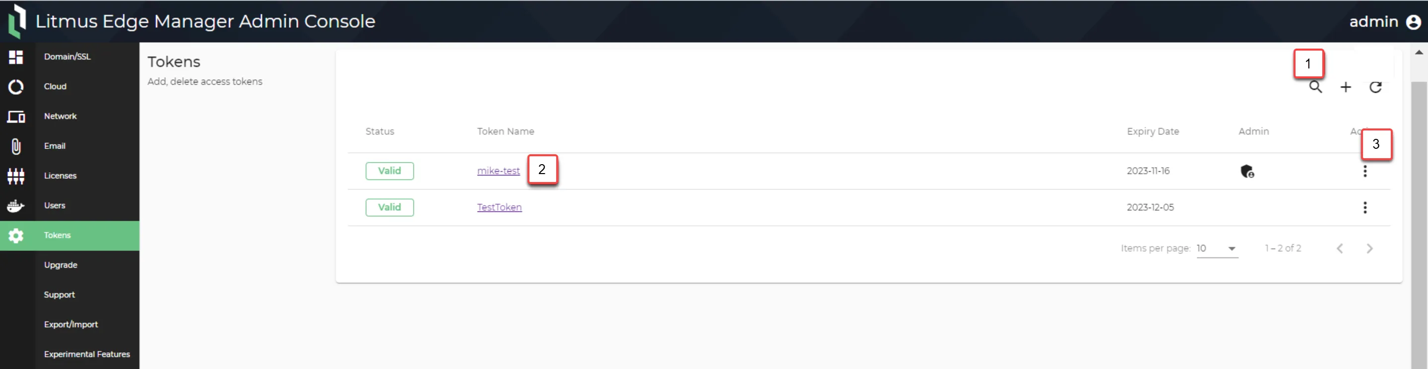 Admin Console Tokens