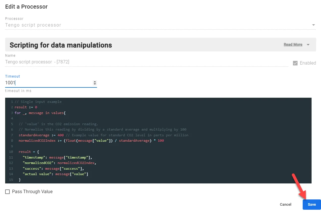 Tengo script processor dialog box