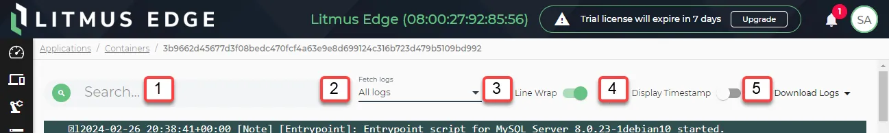 View options for logs