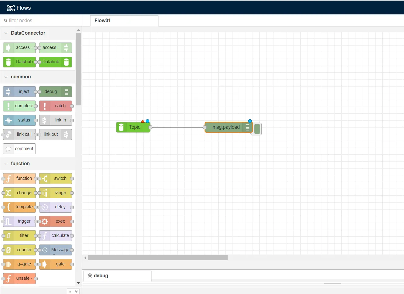 The Debug and DataHub Subscribe nodes