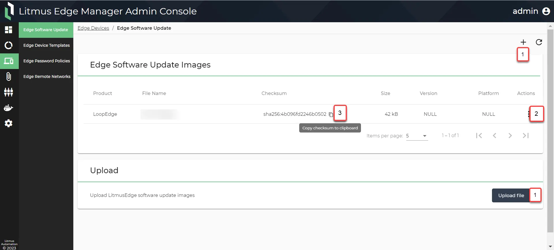 Litmus Edge Manager Admin Console: Edge Software Update