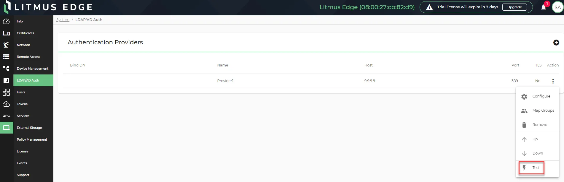 The test function for authentication providers