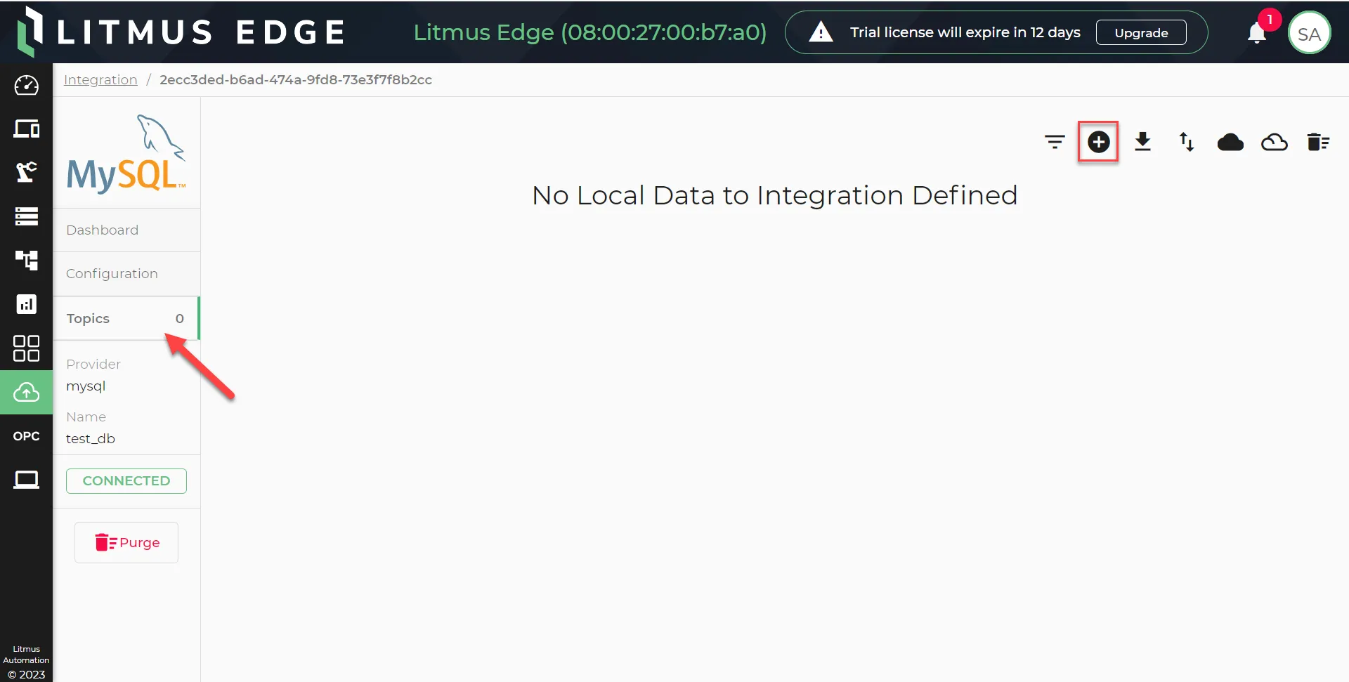 Topics page in integration