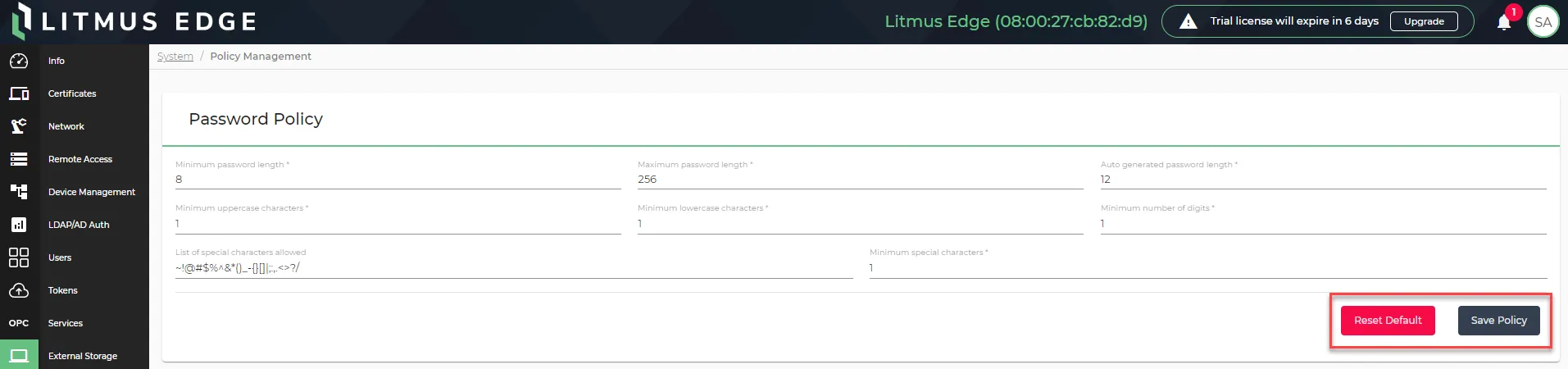 Password Policy management options Password Policy management options