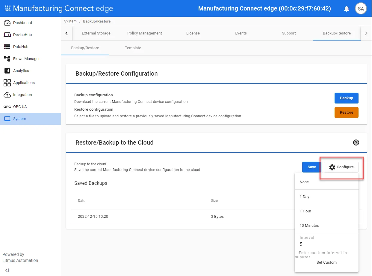 Configure menu