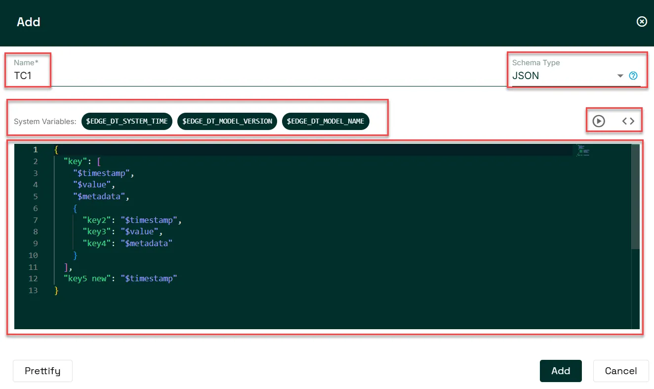 Schema playground showing sample input and the transformed output Schema playground showing sample input and the transformed output