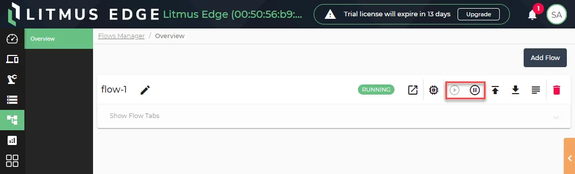 Status management icon for a Flows Manager Status management icon for a Flows Manager