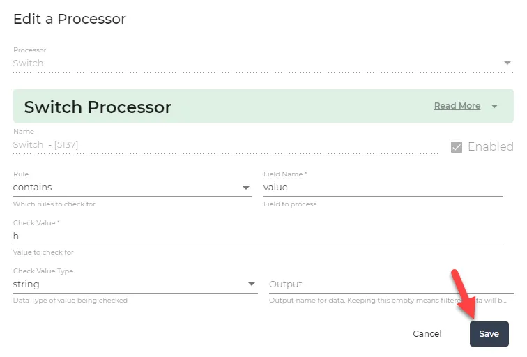 Edit a processor dialog box