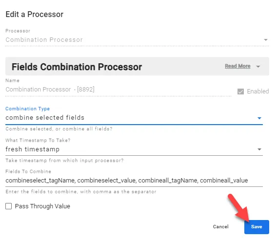 Combination Pocessor dialog box