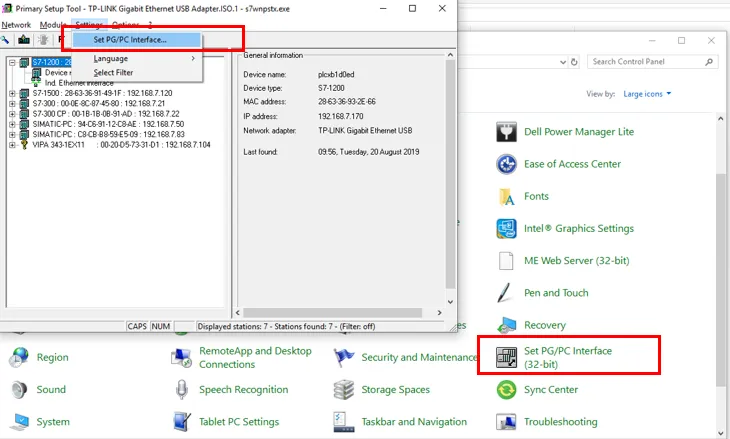 Set PC/PC Interface option