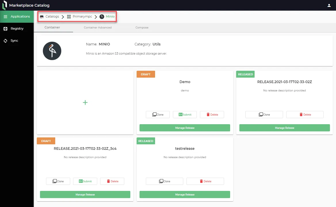 Primary marketplace catalog pane