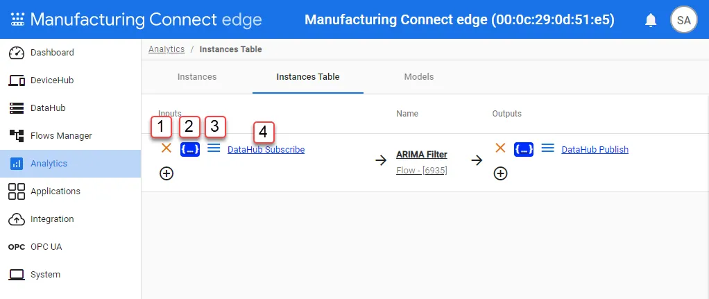 Instances Table management options Instances Table management options