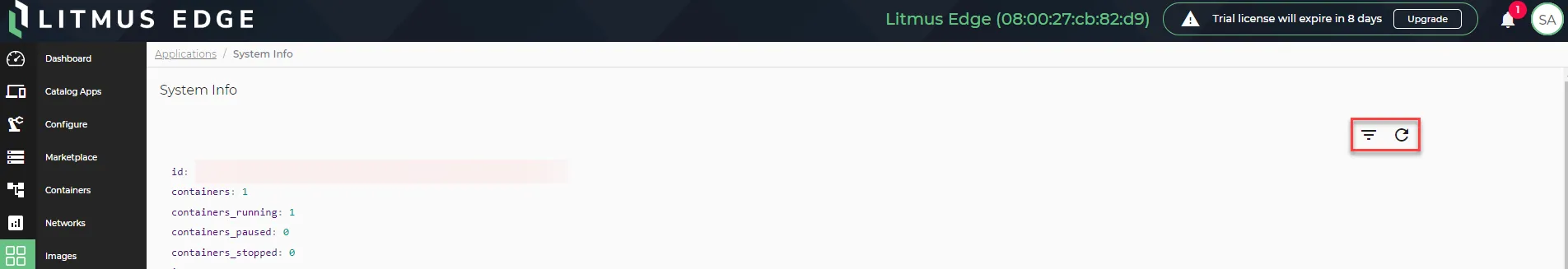 The Show filter and Refresh icons for system information The Show filter and Refresh icons for system information