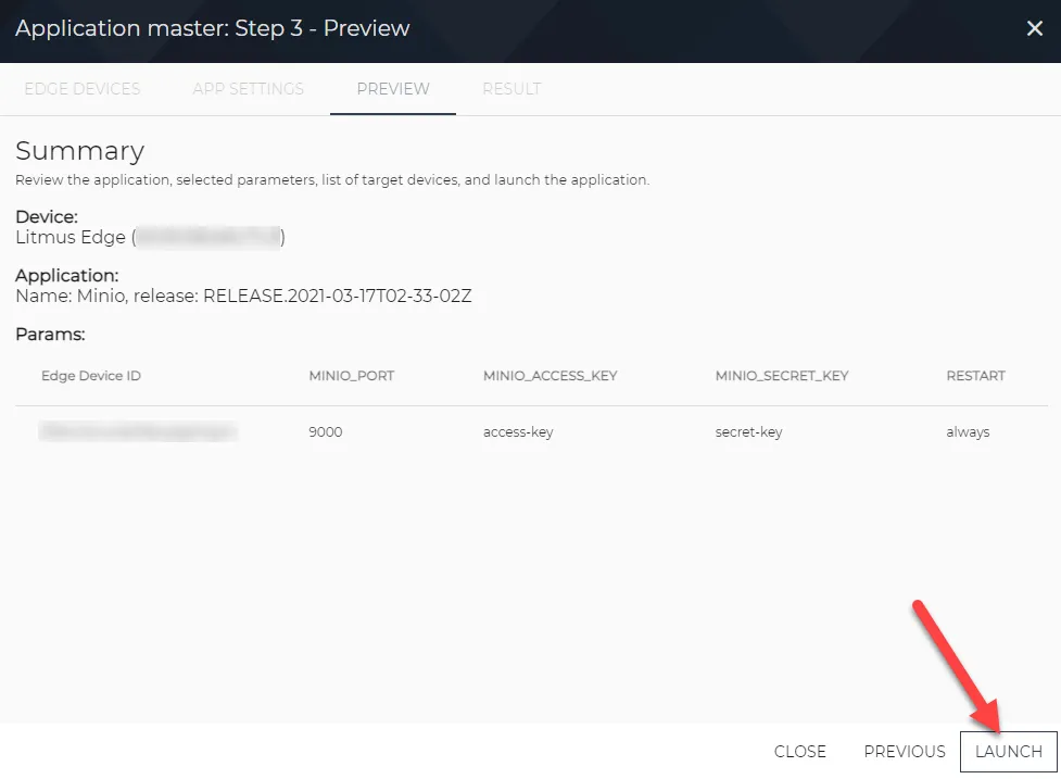Application master: Step 3 - Preview dialog box Application master: Step 3 - Preview dialog box