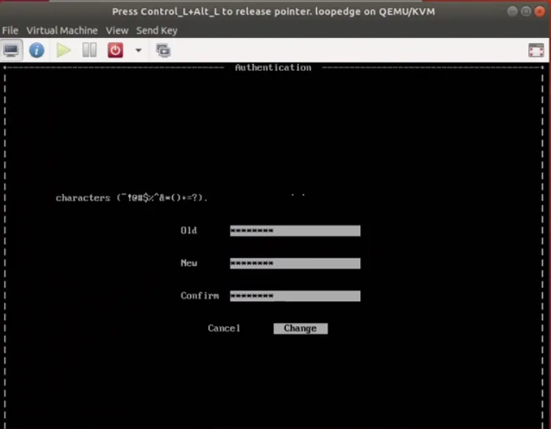 Change password screen. 