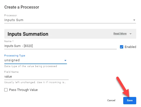 Inputs Sum dialog box