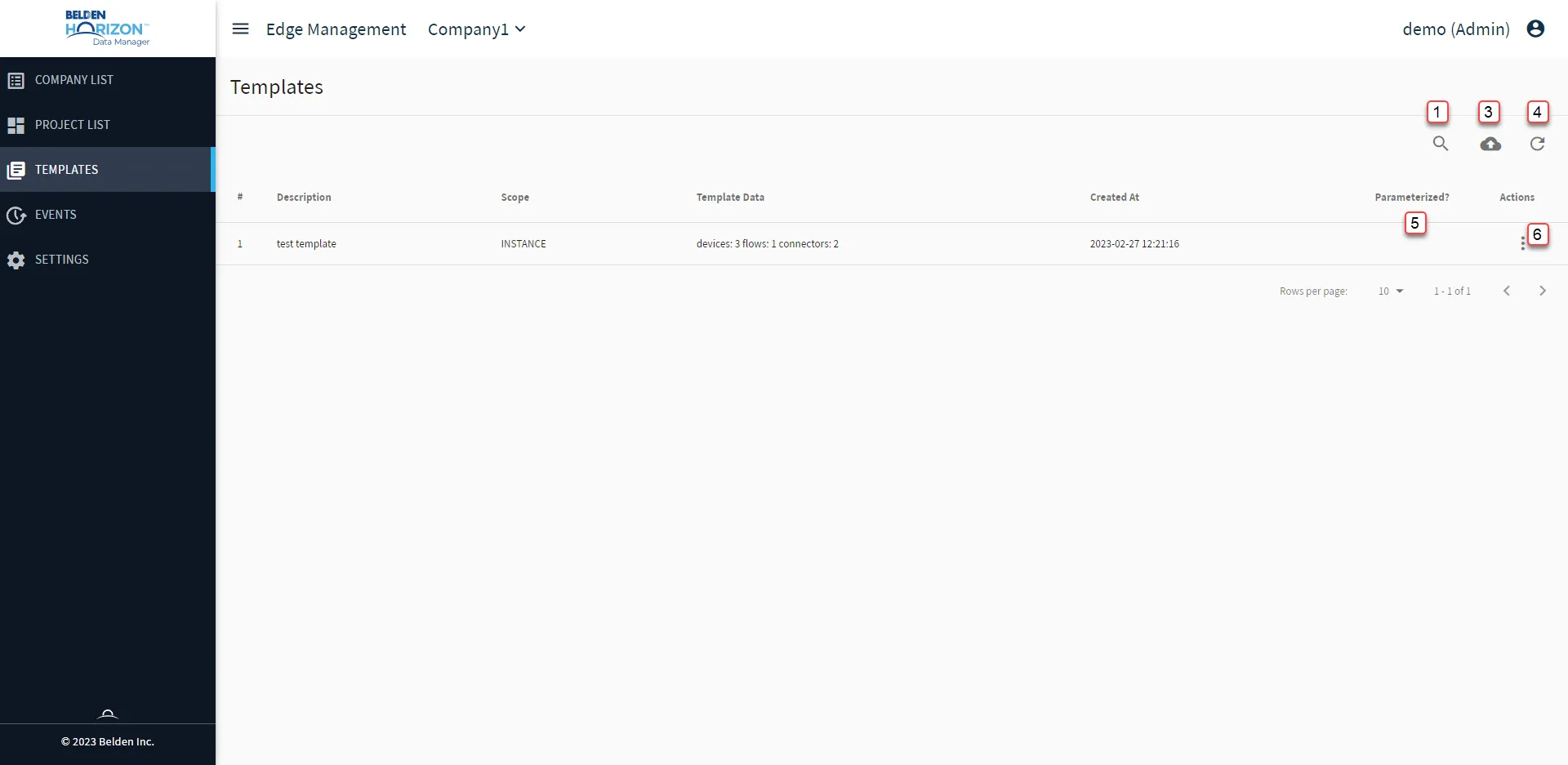 Belden Horizon Data Manager User UI : Templates [Company View]