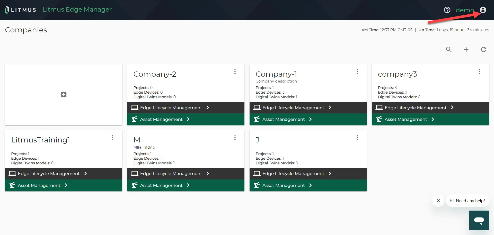Litmus Edge Manager User Interface : Access Personal Settings 1/2
